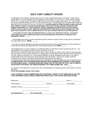 Golf Cart Liability Waiver Lake Linganore Association  Form