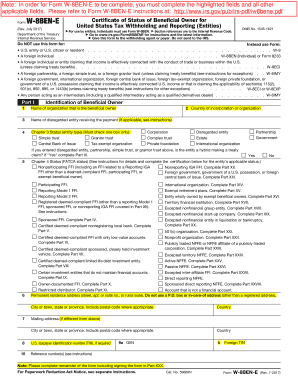 Note in Order for Form W 8BEN E to Be Complete, You Must Complete the Highlighted Fields and All Other