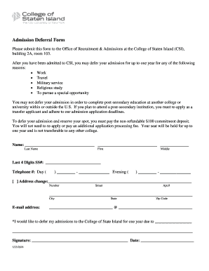 Please Submit This Form to the Office of Recruitment &amp; Admissions at the College of Staten Island CSI,