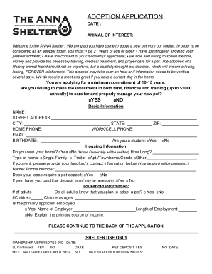 Anna Shelter Adoption  Form