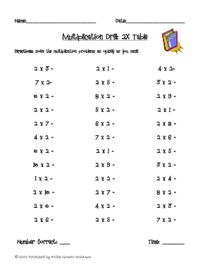 Multiplication Drill 2X Table Busy Teacher&#039;s Cafe  Form