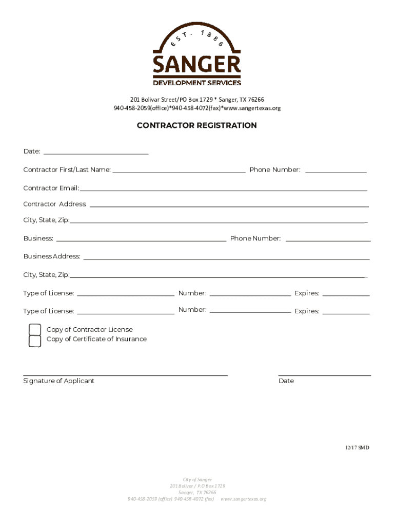 City of Sanger Tx Permits  Form