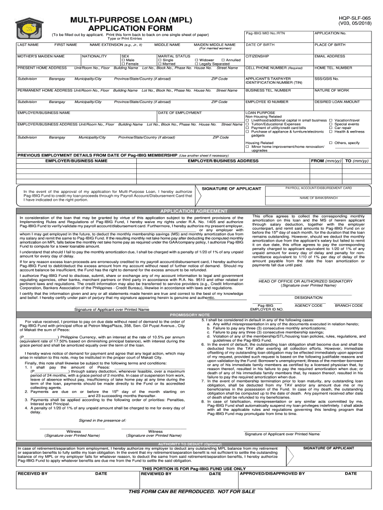  Multi Purpose Loan Application Form Pag Ibig 2020