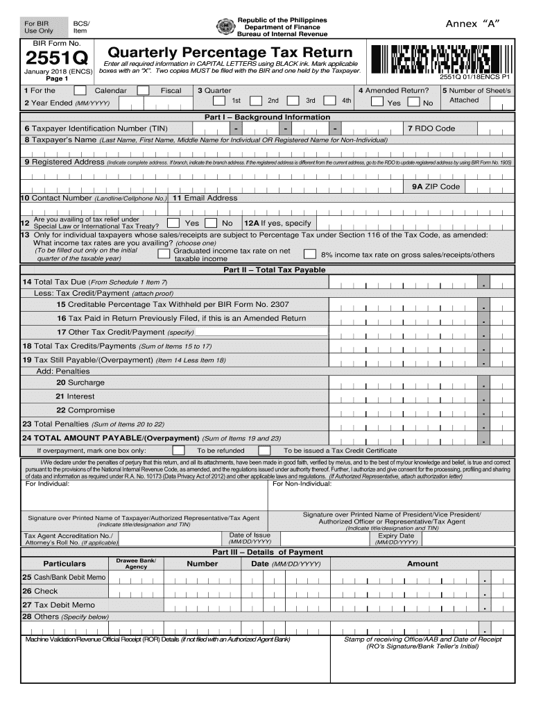  Bir Form 2551q PDF 2018-2024