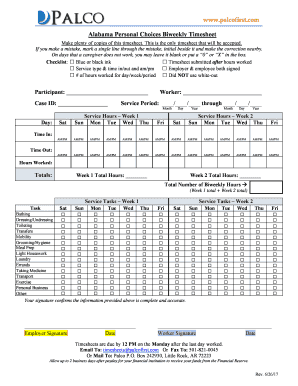 Alabama Personal Choices Timesheet  Form