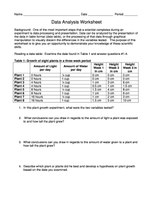 Data Analysis Worksheet  Form