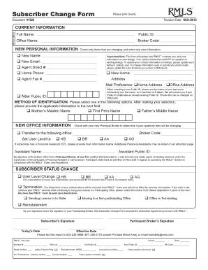 RMLS Subscriber Change Form