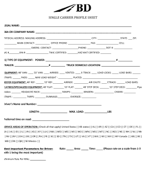Carrier Profile Template  Form