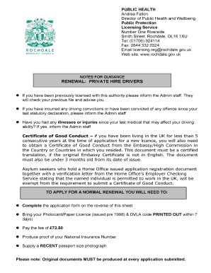 Rochdale Private Hire Licence Renewal  Form