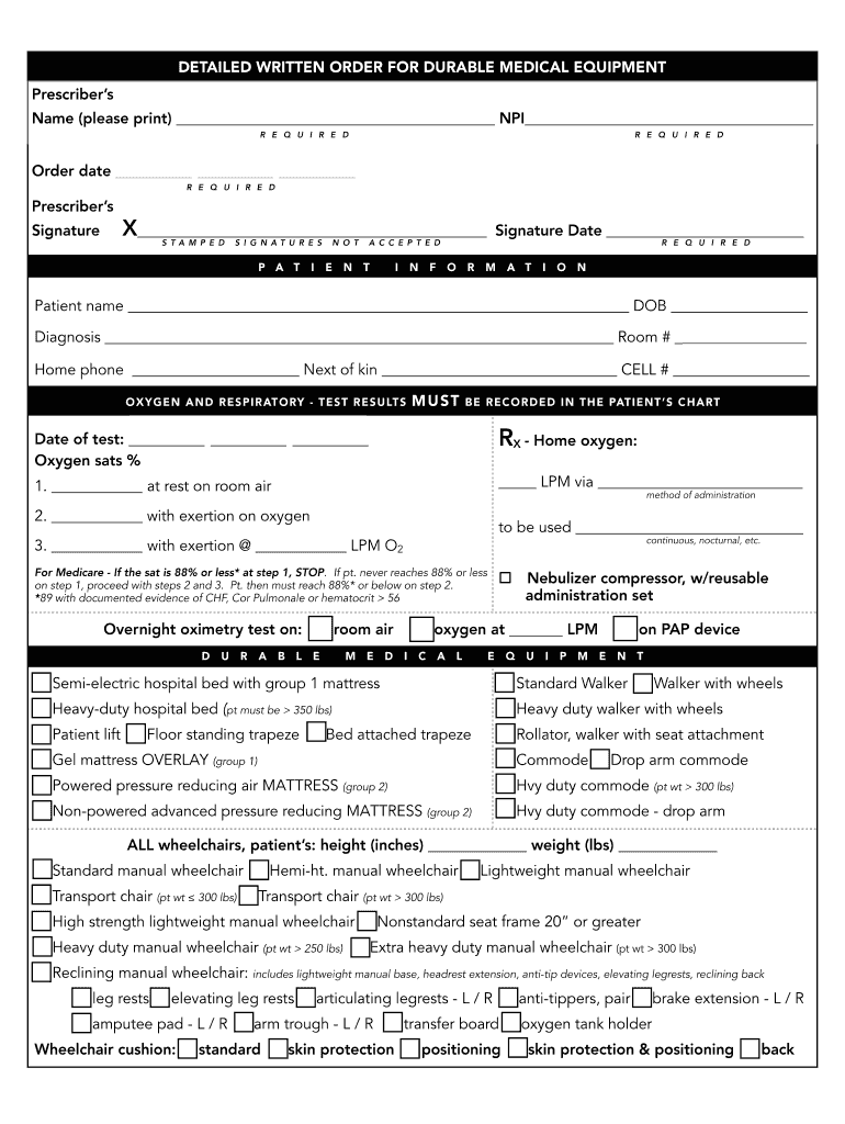 Medicare Part B Detailed Written Order Form