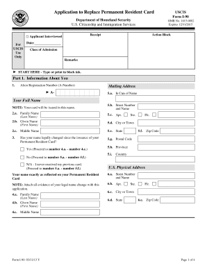 Application to Replace Permanent Resident Card I 90 PDF  Form