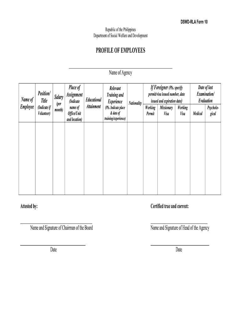 DSWD RLA Form 10 Employees