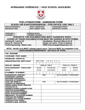 Affies High School Sasolburg Application Form