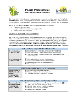 Scholarship RiverPlex Form Peoria Park District