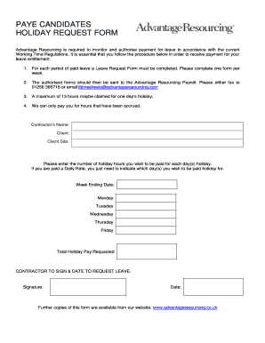 Holiday Request Form Advantage Resourcing UK