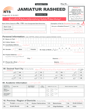 Jamia Tur Rasheed Fees  Form