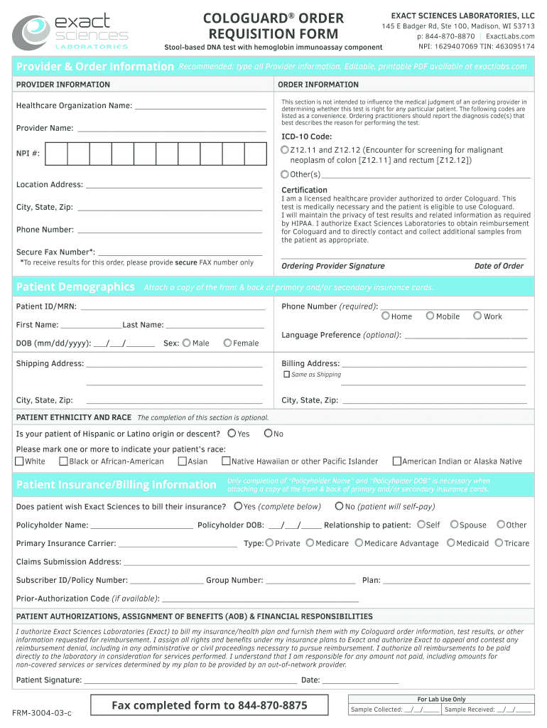 Cologuard Order Form