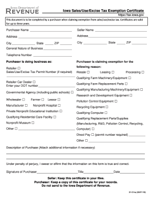 Use Excise Certificate Iowa  Form