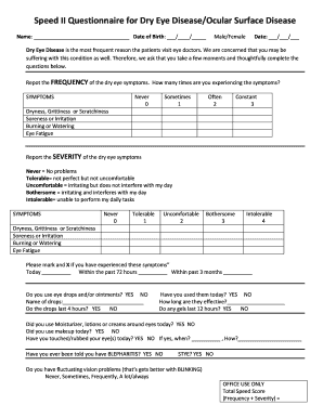 Speed II Questionnaire for Dry Eye DiseaseOcular Surface Disease  Form