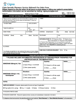 Specialty Order Form Cigna Specialty Pharmacy Services Order Form for