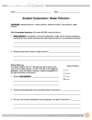 Water Pollution Gizmo Answer Key  Form