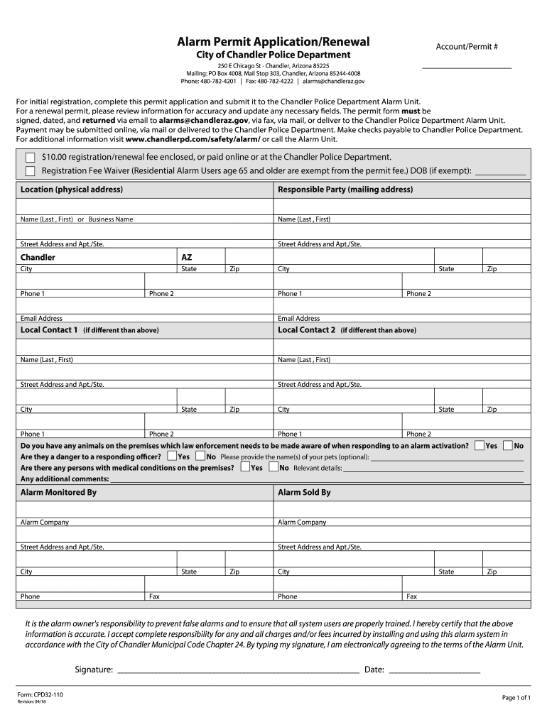  City of Chandler Alarm Permit 2018-2024