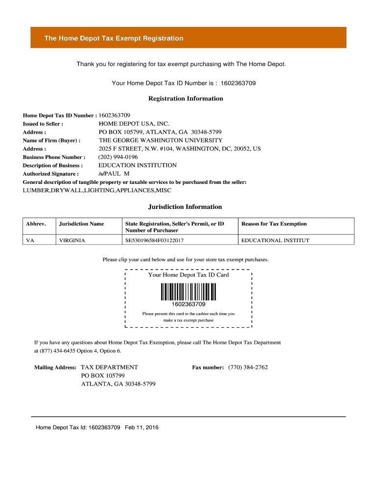 Home Depot Tax Exempt  Form