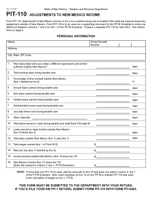 PIT 110 ADJUSTMENTS to NEW MEXICO INCOME  Real File  Form