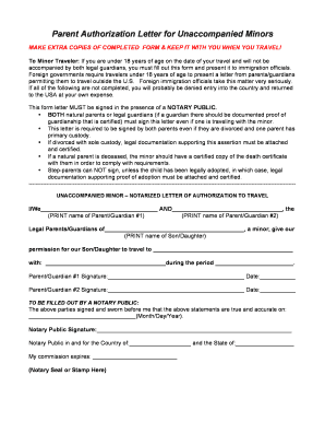 Authorization Letter for Unaccompanied Minors  Form