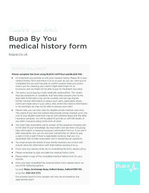 Bupa Medical Form