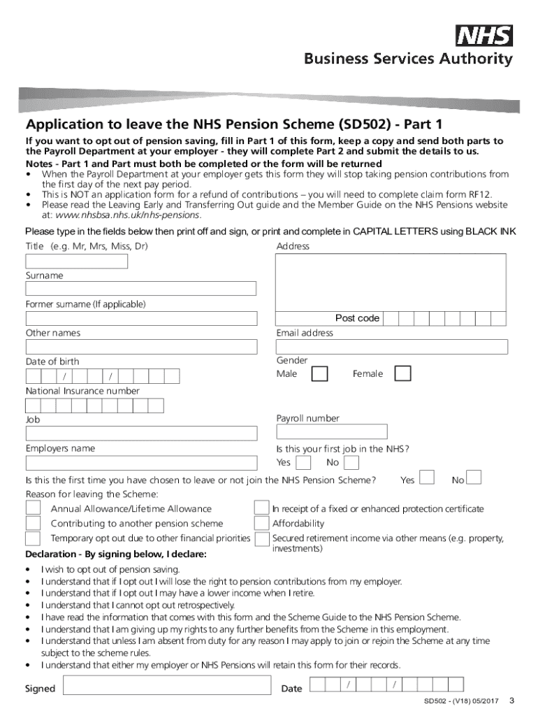  Sd502 Form Nhs Pension 2018