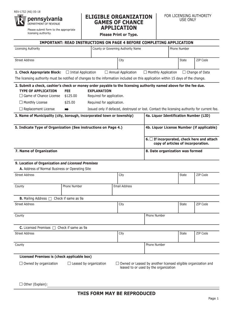  Pa Small Games of Chance Application 2018-2024