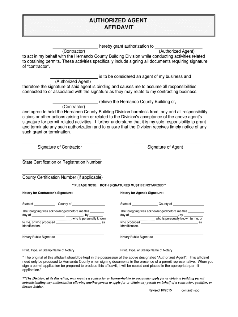  Hernando County Authorized Agent Form 2015-2024