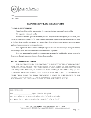 EMPLOYMENT LAW INTERVIEW FORM