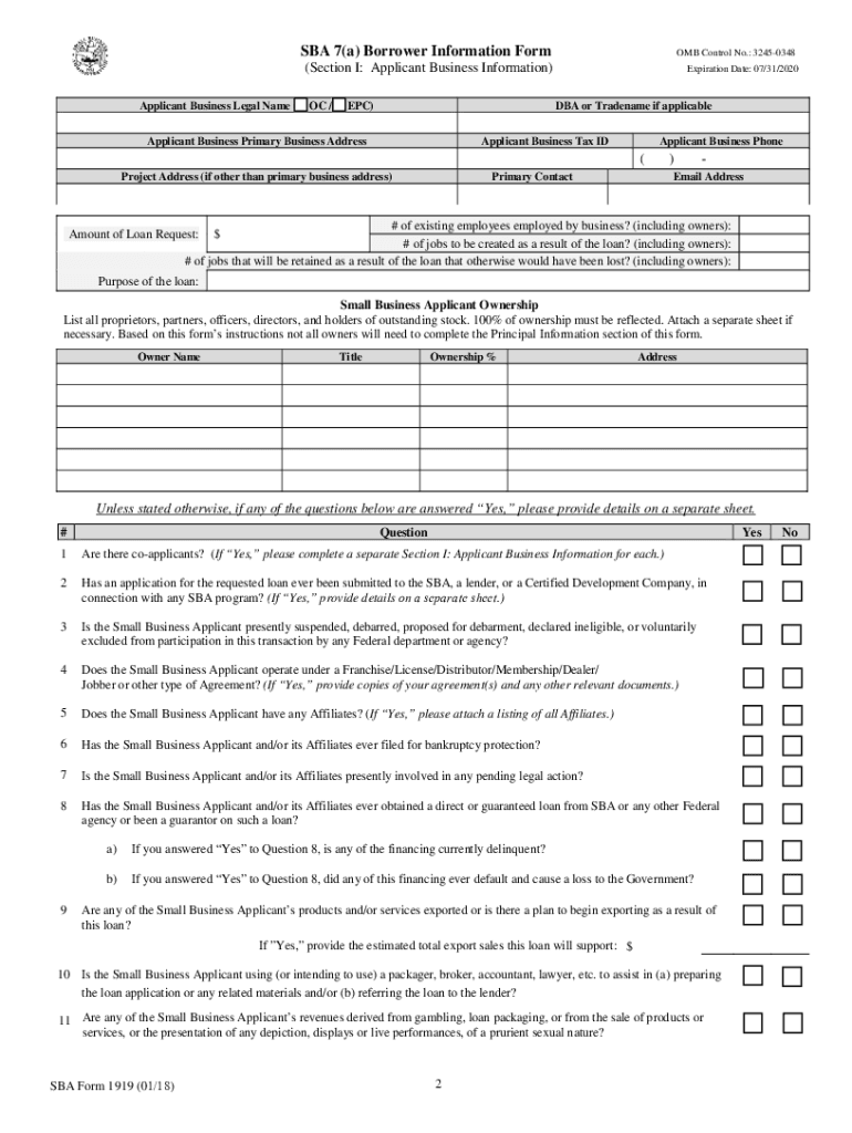  Sba Form 1919 2018-2024