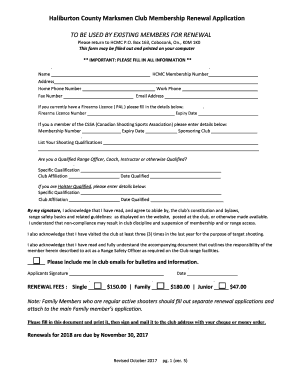 Haliburton County Marksmen Club  Form