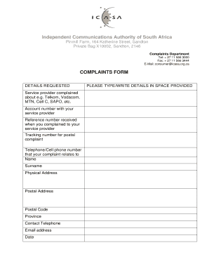 Icasa Complaints Form