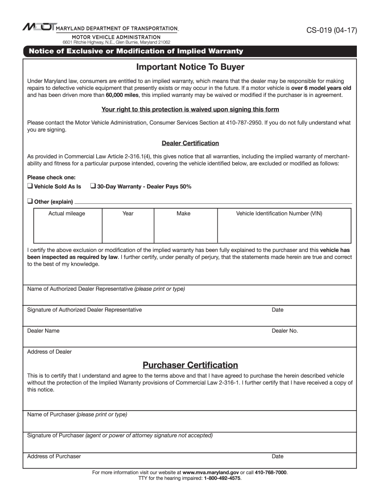  Maryland Mva Form Cs 019 2017-2024