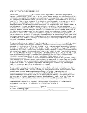 LASH LIFT WAIVER and RELEASE FORM I Authorize a