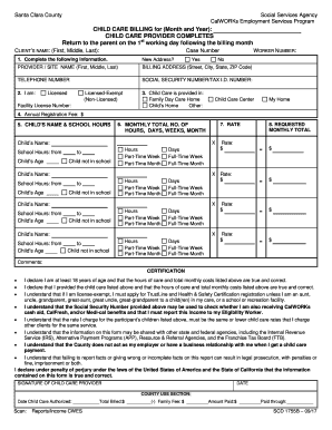  CHILD CARE BILLING for Month and Year 2017-2024