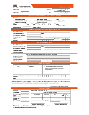 REQUEST for FUNDS TRANSFER &amp; ABC CDR TC ISSUANCE  Form