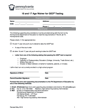 Age Waiver Request Form GED Com