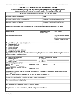 Form Certificate of Medical Necessity for Oxygen MC 4602