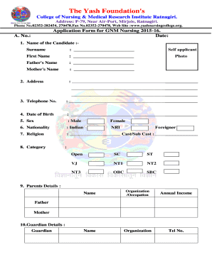 Gnm Nursing Application Form