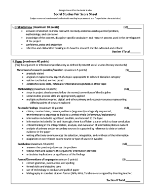 Social Studies Fair Score Sheet  Form