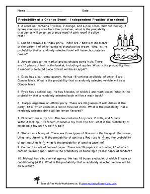 Probability Independent Events Worksheet  Form