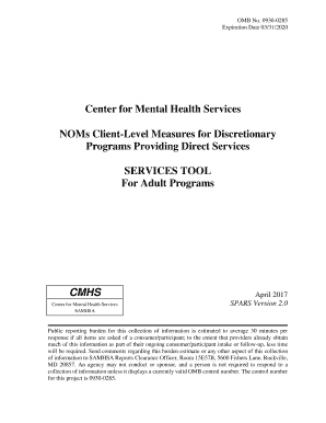 CMHS NOMs Adult Client Level Measures for Discretionary  Form