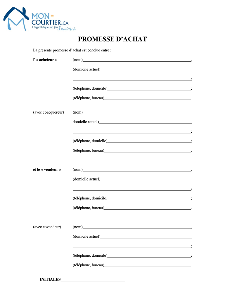 Mod Le Offre D'achat PDF  Form