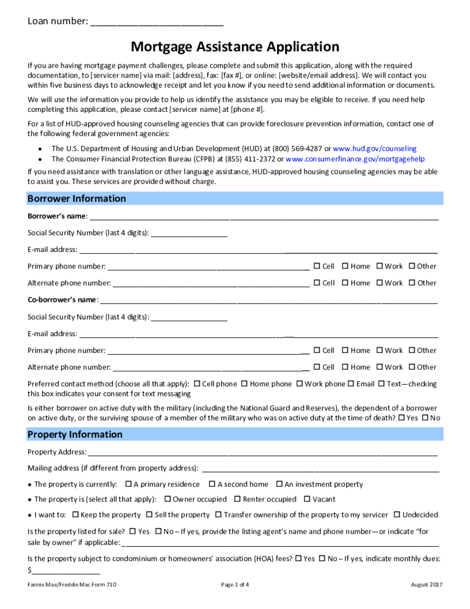  Mortgage Assistance Application Form 710 Fannie Mae 2017-2024