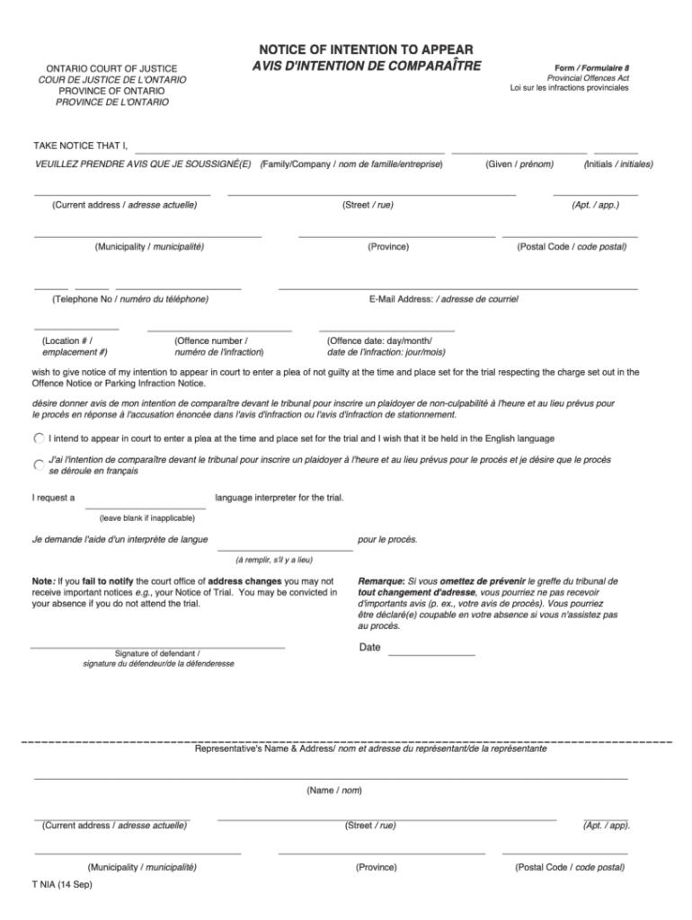  Canada Court of Justice Notice of Intention to Appear Province of Ontario 2017-2024